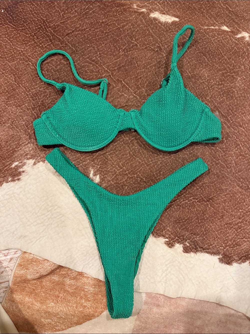 Green Textured Bikini Set - Women's Swimwear